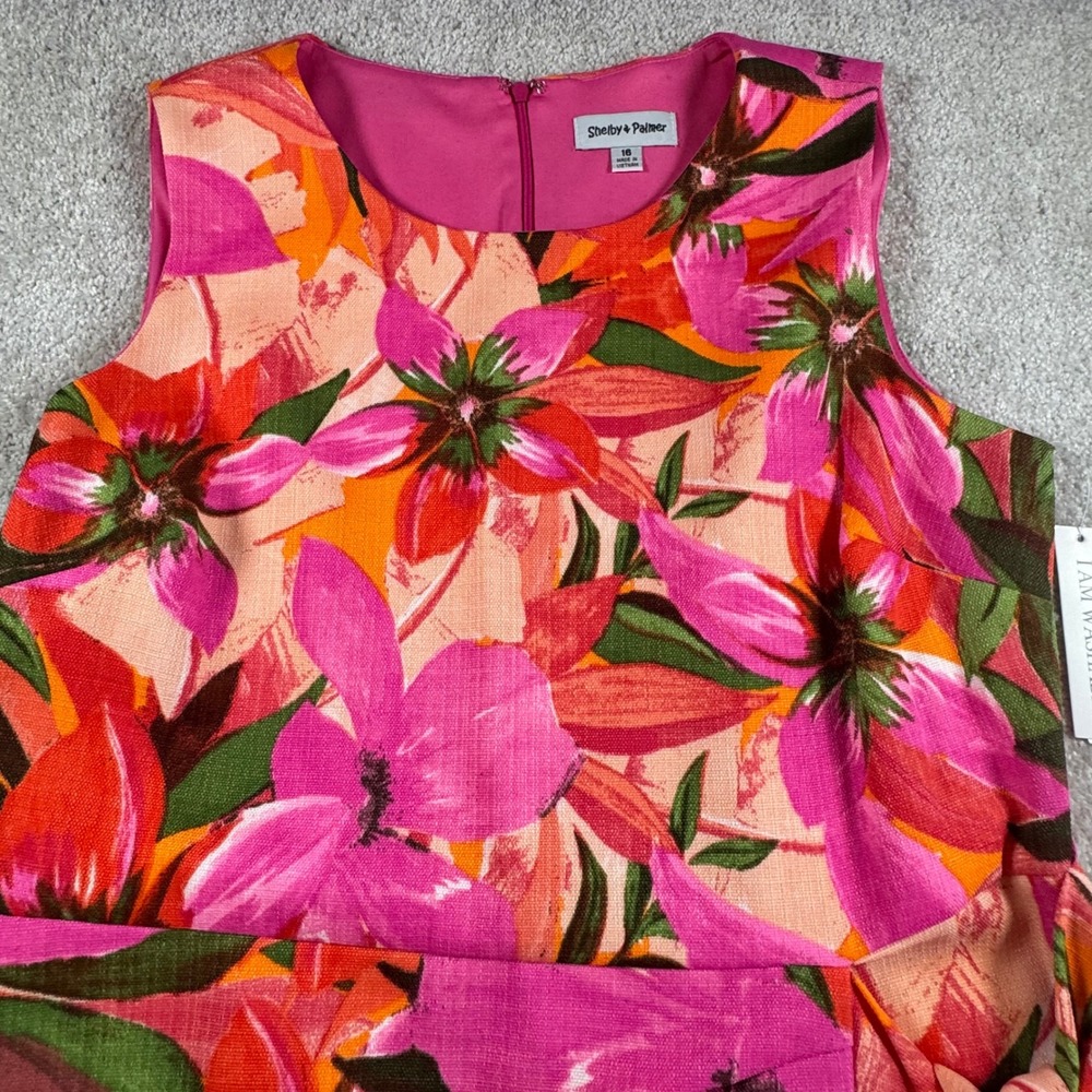 Shelby & Palmer Womens Size 16 Pink Orange Floral Faux Wrap Sheath Dress NWT